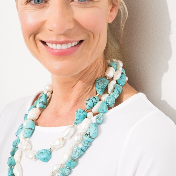 Chicos Turquoise Bead Convertible Necklace - Picture 4 of 5